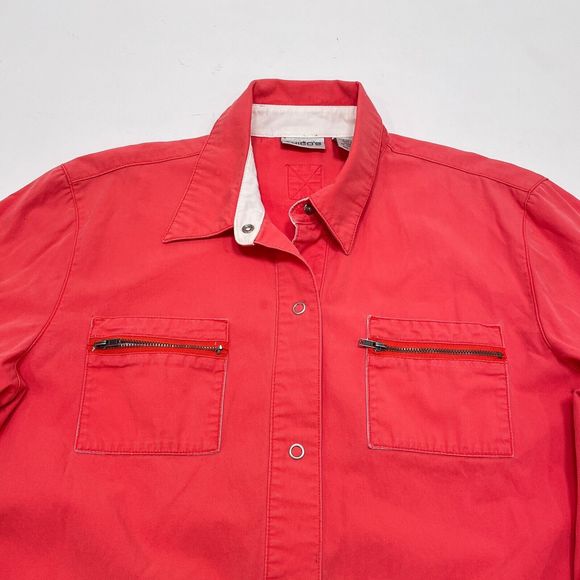 Chico's Jacket Size 1 /‎ Medium Red Snap Button Front Collared Pockets Utility - Picture 3 of 10